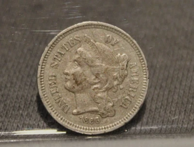 1866 Three Cent Piece Nickel ~ XF DETAILS  3c US Type Coin Collectible - Image 1 of 4