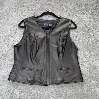 Chaleco De Colección Hillard Hanson Mujer Mediano Negro Cuero Cordero Cremallera Motociclista Motocicleta Foto 1 de 4