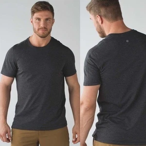 Lululemon Men's Catalyst Short Sleeve Heathered Black Gray Cotton T-shirt XL - Picture 1 of 9