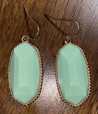 Boutique Aqua Colored Howlite Silver Tone Trim Dangle Drop Pierce Earrings  - Image 1 of 4