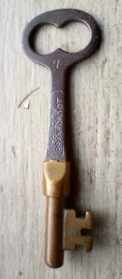 Llave Branford CT Lock Works 1860-1890 rara llave esqueleto de acero bronce B.L.W #7  Foto 1 de 4