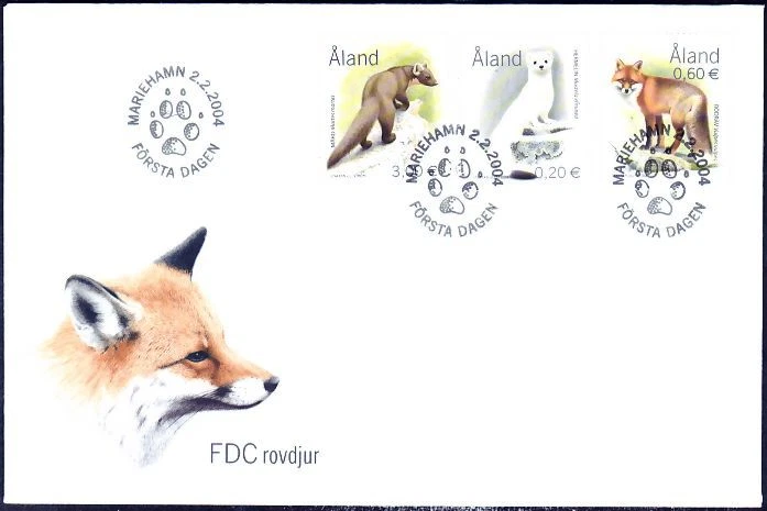 Endangered Wild Animals Predators Ermine Marten Red Fox Aland Finland FDC 2004 - Image 1 of 1