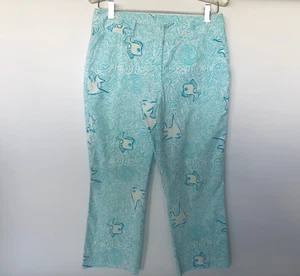 Vintage LILLY PULITZER Hide N Seek Crop Capri Pants Havana Blue Fish Shells Sz 4 - Picture 1 of 10