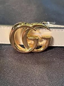 GUCCI UNISEX DOUBLE GG ANTIQUE BRASS MARMONT THIN WHITE BELT 409417 AUTHENTIC - Picture 1 of 24