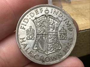 1921 or 1926 or 1943 Great Britain 1/2 Crown Coin, 1 Silver Coin WWII Era - Picture 1 of 9