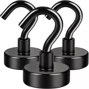 Black Magnetic Hooks 30LB Strong - 3 Pack for Hanging, Grill, Towel, Kitchen, Of - Picture 1 of 12