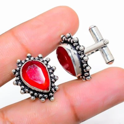 Gemelos de plata de ley 925 con piedras preciosas granate de Mozambique Stnd. w710 Foto 1 de 4