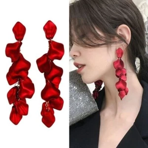 Long Tassel Earrings Metal Red Eardrop Fashion Jewelry - Picture 1 of 12