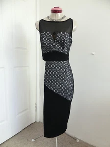 ASOS Black White Lace Trim DRESS Size UK 8 Aus 6 Monochrome Party Cocktail Event - Picture 1 of 6