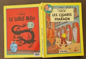 TINTIN Lot de 2 albums réunis en 1 tome: le lotus bleu+les cigares du pharaon - Picture 1 of 4