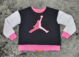 Nike Air Jordan Sweatshirt Girls Large (12-13) Black Pink Fleece Lined Pullover - Picture 1 of 19