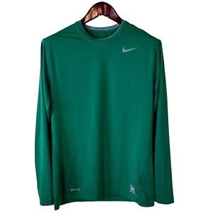 Nike Pro Combat Herren Größe M Langarm Rundhalsausschnitt Passform grün Sportshirt