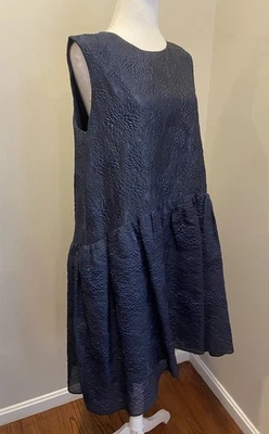 Co Collection Dress L Navy Floral Oversize Runway Holiday Drop-waist Silk  Artsy - Image 1 of 4