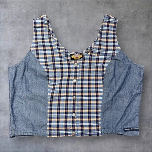 Vintage Y2K Harley Davidson Motorcycle Biker Button Up Women’s Plaid Tank Top XL - Picture 1 of 5