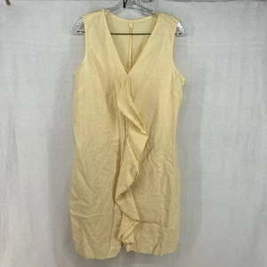 Markenloses ärmelloses Kleid 100% Leinen Größe 12 Damen Rüschen gelb mit Slip - Bild 1 von 13