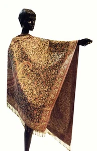 Paisley Silk Jamavr Shawl Winter Silk Kashmiri Pashmina Stole Jamawar Wrap Large - Picture 1 of 6