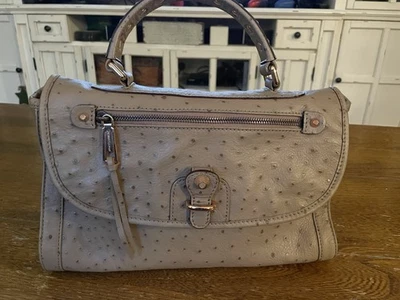 Cartera Rebecca Minkoff ~ Mediana Beige Avestruz Mango Superior con Tono Dorado HDWR Foto 1 de 4