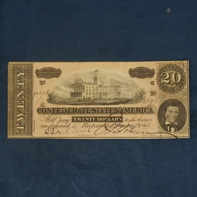 1864 Confederate States of America Richmond $20 Note - Free Shipping USA - Image 1 of 4