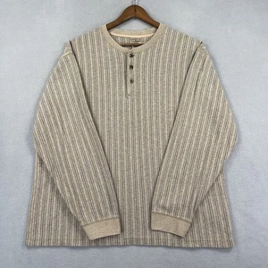 Vintage LL Bean Hemd Herren XL Beige Henley 3 Knöpfe Langarm Freizeit Gestreift - Bild 1 von 6