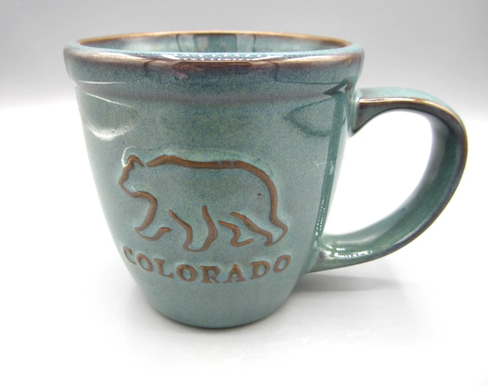 Колорадо зеленый крапчатый коричневый выбитый медведь чай кофейная кружка 16 унций. (379) - Изображение 1 из 4