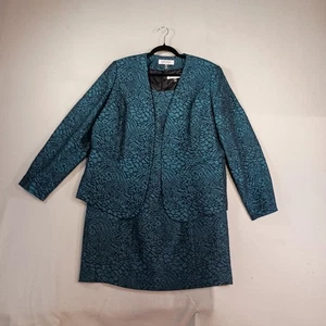 Juego de traje chaqueta de vestir Kasper 2 piezas para mujer talla 16 verde azulado jacquard elegante mafia esposa - Imagen 1 de 16