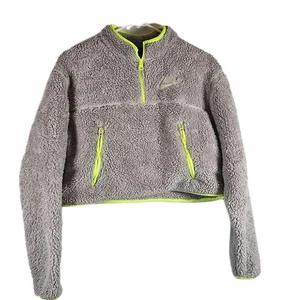 NIKE Womens Small Gray Cropped Sherpa Plush Fleece Pullover Pockets 1/4 Zip  - Picture 1 of 6