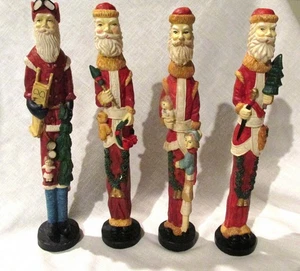 Vintage Weihnachtsmann Figuren, Menge 4 große dünne Bleistift geschnitzt bemalt Volkskunst 11,5" - Bild 1 von 7