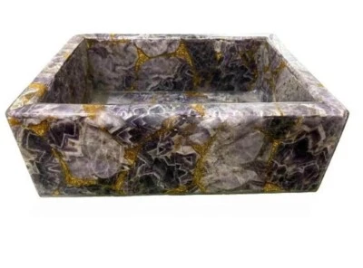 16"x13" Amethyst Stone Wash Basin Semi Precious Stone Bathroom Accessories Decor - Image 1 of 4