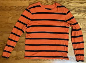 Old Navy Orange with Navy Blue Stripes Long Sleeve Men's T-Shirt Size M - Picture 1 of 13
