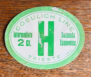 Authentic Vintage Luggage Label ~ COSULICH LINE ~ Trieste, 2nd Class - Picture 1 of 2