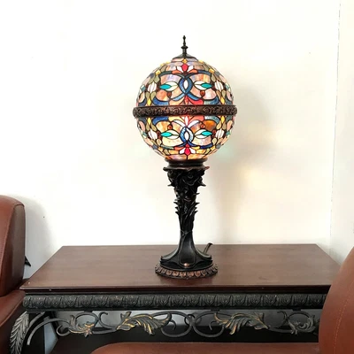 Tiffany Style 27" Tall Victorian Globe Shape Stained Glass Table Lamp 11" Shade  - Image 1 of 3