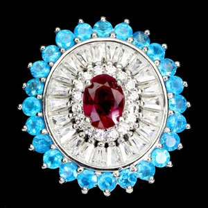 925 Sterling Silver Ring Oval Ruby 7x5mm Apatite Natural Gemstone Jewelry - Picture 1 of 10