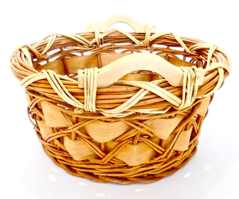 Wicker /Rattan Basket,Wood Handles,Large,Round,Beige,Handmade,20" x 20" x 10.5" Cover