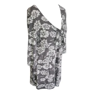 LK Bennett Womens Grey & White Longline Top V Neck Knot Detail Size UK L - Picture 1 of 6