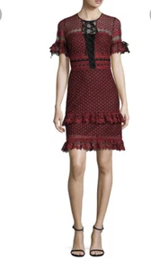 Parker Emilia Ruffle Lace Dress NWT Sz S In Cranberry & Black Retail $375 - Picture 1 of 12