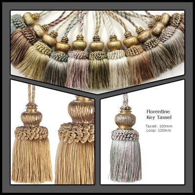 Large Key Tassel 11cm + 12cm Loop - Florentine - 11 Antique Variegated Colours - Image 1 of 3