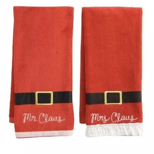 NWT 2 Pack Christmas Holiday Mr&Mrs Santa Clause Hand Towels Red - Picture 1 of 1
