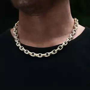 Miami Cuban Link Choker Necklace Bracelet Ice out Chain 10mm 14k Gold Plated - Picture 1 of 10