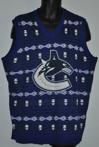 Vancouver Canucks LOGO KLEW NHL Licenced Tacky Knit Sweater VEST XL MINT Cond Cover