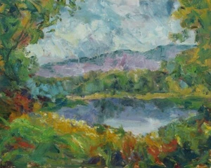 Art Original Oil Painting RM Mortensen "Lazy Afternoon" Landscape Lake River Sky - Picture 1 of 1