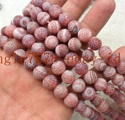6/8/10/12mm Matte Red Dream Fire Veins Agate Gemstone Round Loose Beads 15" AAA+ - Image 1 of 4