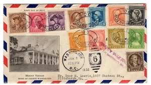 #704-15 Washington Bicentennial Set on One FDC - #3a Rice - Picture 1 of 2