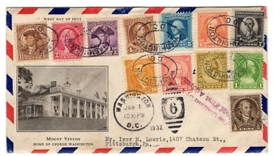 #704-15 Washington Bicentennial Set on One FDC - #3a Rice - Image 1 of 2