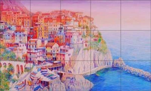 Mural de cerámica artística Cique Terre azulejo salpicadero Mayumi Ohno Italia POV-MO003 - Imagen 1 de 2