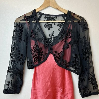 Cárdigan recortado de malla transparente Betsey Johnson vintage de los 90 para mujer talla 6 Whimsygoth Foto 1 de 4