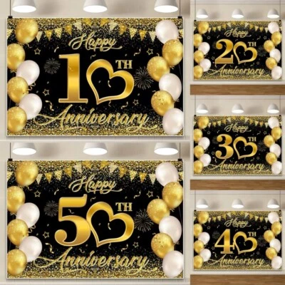 Wedding Anniversary Backdrop 10th to 50th Party Decor Photo Background Banner - Image 1 of 4