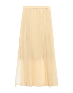 BRUNELLO CUCINELLI Silk Pleated Maxi Skirt in Lemon Butter Yellow Size IT 42 - Picture 1 of 8