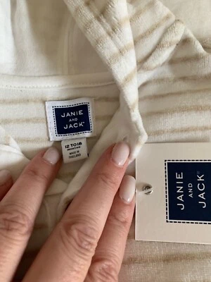 NEW Janie & Jack Unisex One-piece 12-18M Ivory Velour Hooded LS Pants NWT - Image 1 of 4