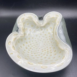Vintage Venezianisches Kunstglas Alfredo Barbini weiß mit Goldfleck Bullicante - Bild 1 von 11