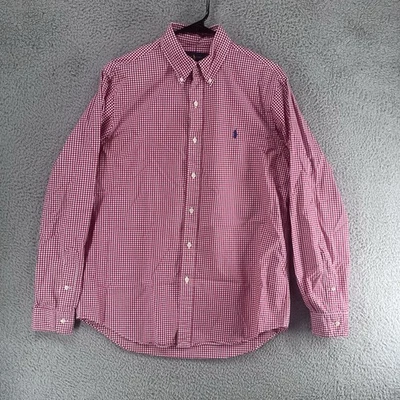 Camisa Ralph Lauren Para Hombres Mediana Guinga Cuadros Roja Abotonada Manga Larga 5A Foto 1 de 4